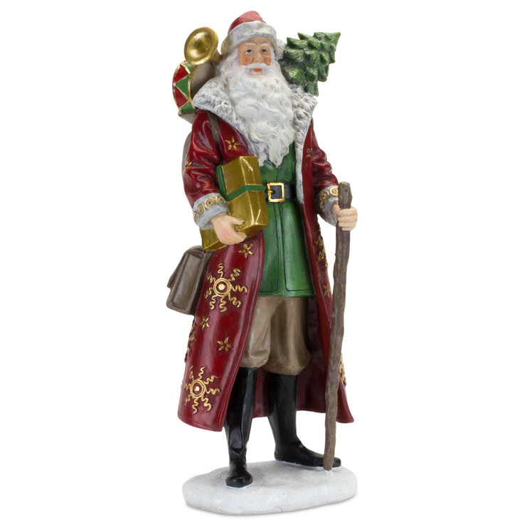 17.5" Santa with Pine Tree and Present Resin Sculpture