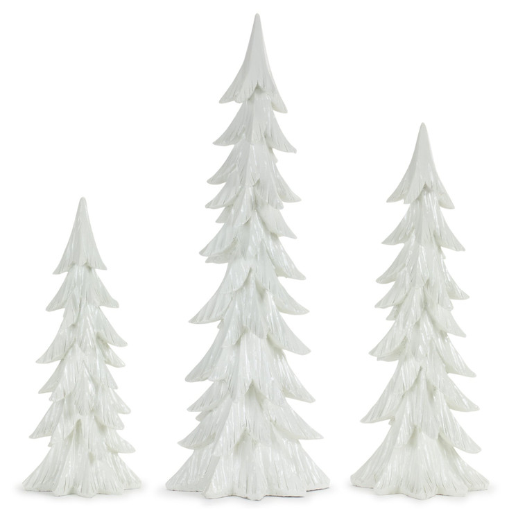 Bright White Christmas Tree Resin Sculptures, Set of 3