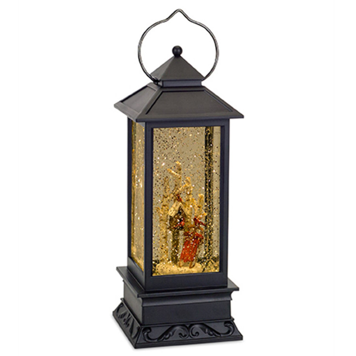 10.5" Lighted Birdhouse and Sled Plastic Snow Globe Lantern with 6 Hour Timer