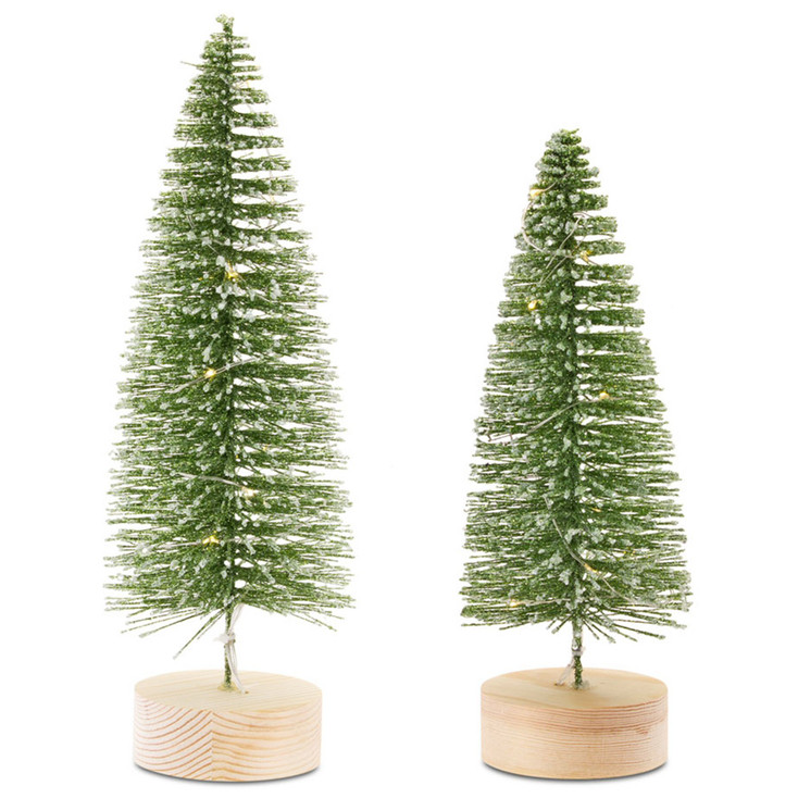 LED Bottle Brush Christmas Tree Plastic Sculptures with 6 Hour Timers, Set of 4