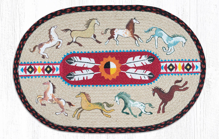 20" x 30" Native Horses Braided Jute Oval Rug by Phyllis Stevens