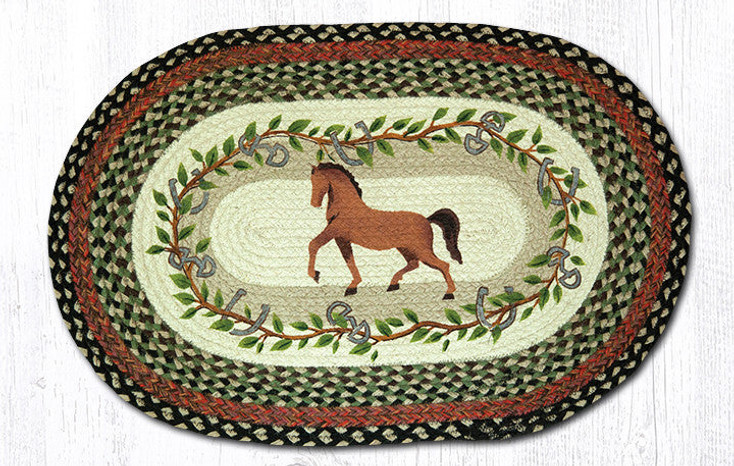 20" x 30" Horse Oak Leaf Braided Jute Oval Rug by Suzanne Pienta