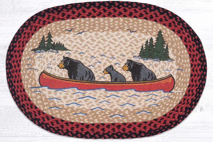 20" x 30" Bears in Canoe Braided Jute Oval Rug by Harry W. Smith