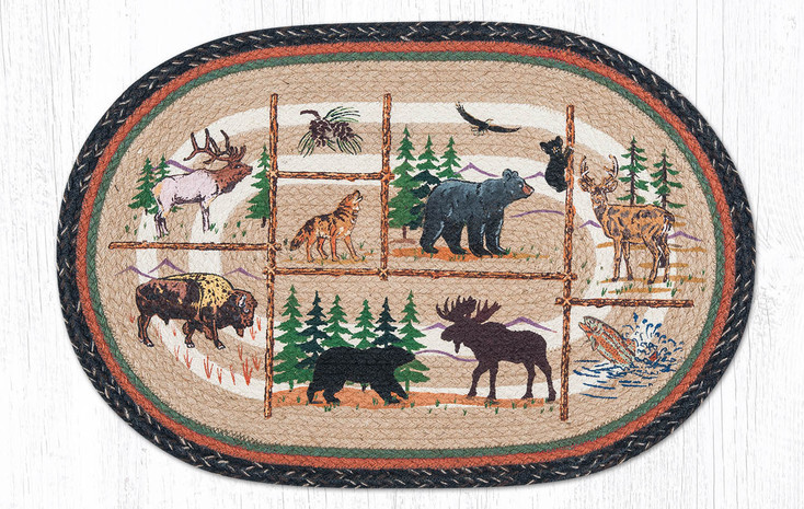 20" x 30" Lodge Animals Braided Jute Oval Rug by Harry W. Smith