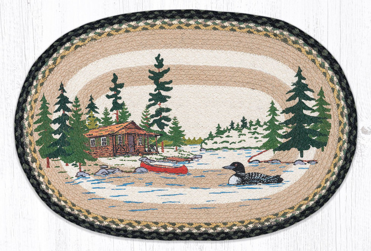 20" x 30" Loon on Lake Braided Jute Oval Rug by Harry W. Smith