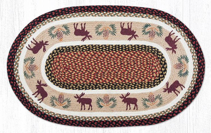 27" x 45" Moose/Pinecone Braided Jute Oval Rug