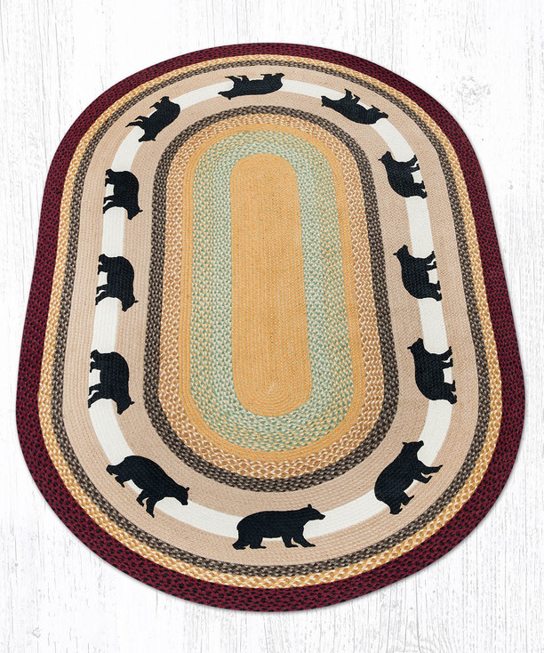 5' x 8' Cabin Bear Braided Jute Oval Rug by Sandy Clough