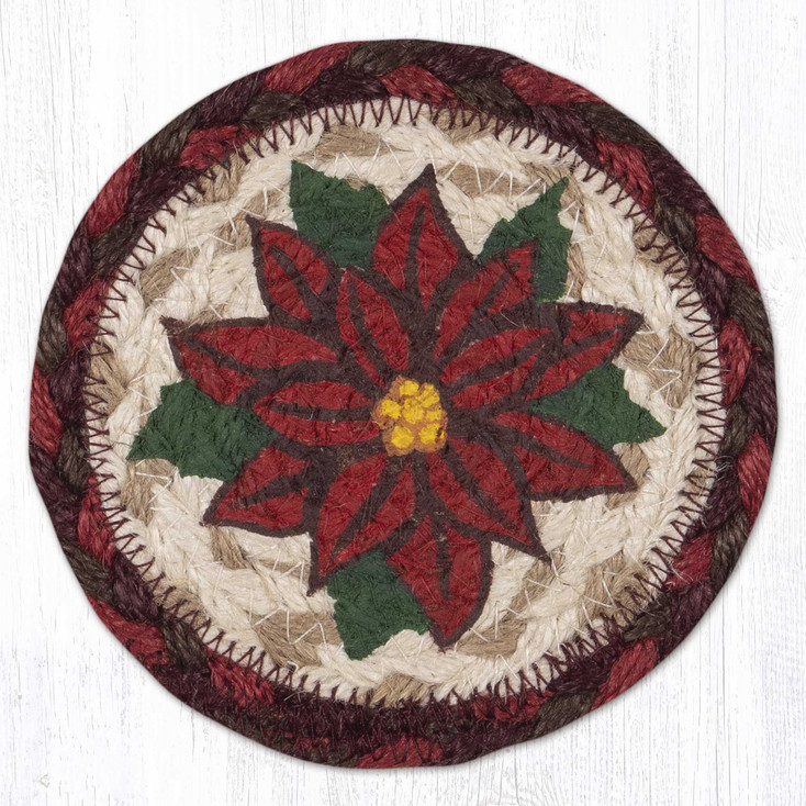 Poinsettia Printed Jute Coaster by Phyllis Stevens