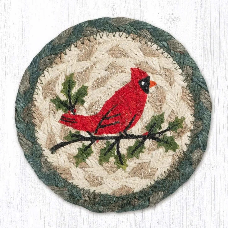 Holly Cardinal Printed Jute Coaster by Suzanne Pienta