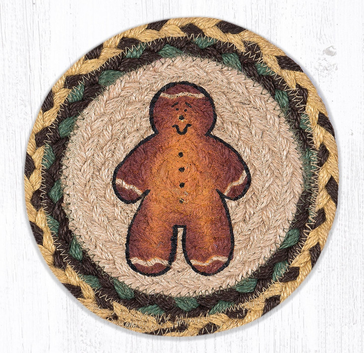 Gingerbread Man Large Round Jute Coaster by Susan Burd