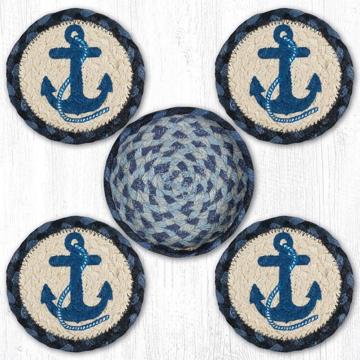 Navy Anchor Jute Coasters in a Basket by Harry W. Smith, Set of 10