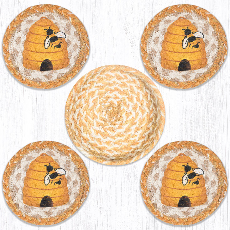 Beehive Jute Coasters in a Basket by Suzanne Pienta