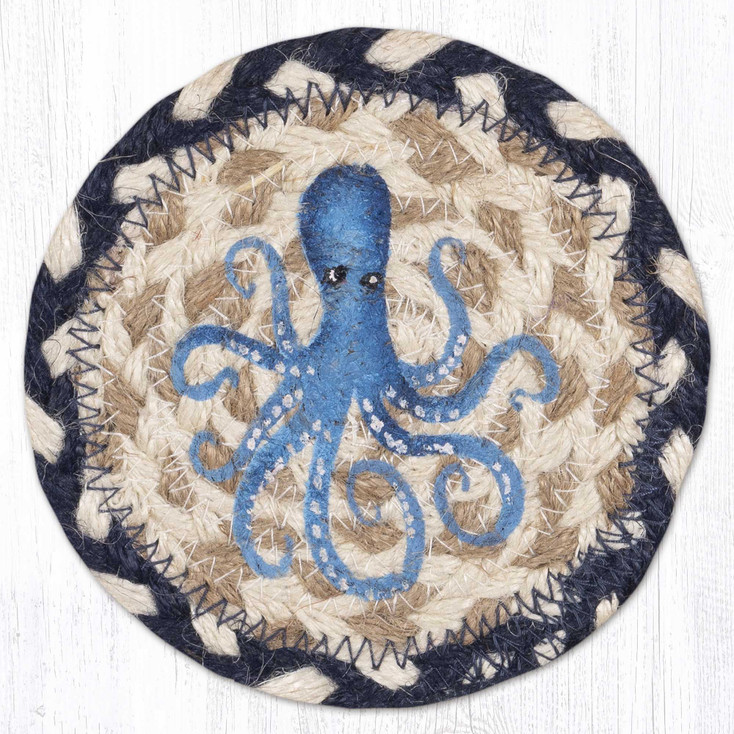 Blue Octopus Printed Jute Coaster by Suzanne Pienta