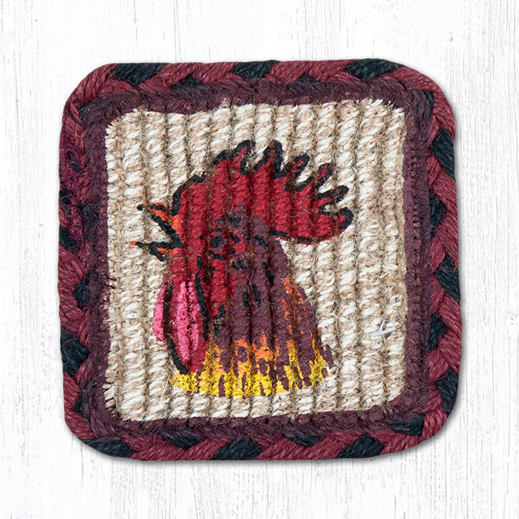 Morning Rooster Wicker Weave Square Jute Coasters by Sandy Clough, Set of 8