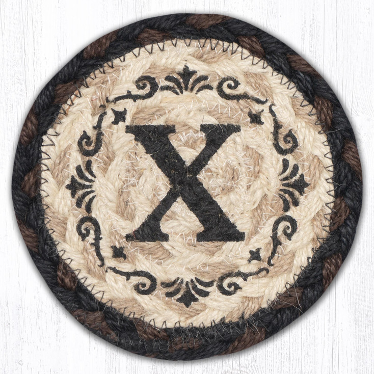 X Monogram Printed Jute Coasters by Harry W. Smith, Set of 8