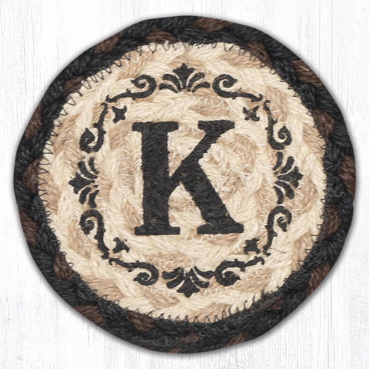 K Monogram Printed Jute Coasters by Harry W. Smith, Set of 8