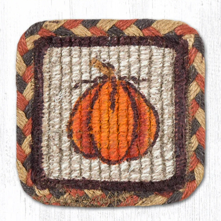 Harvest Pumpkin Wicker Weave Square Jute Coasters by Susan Burd, Set of 8