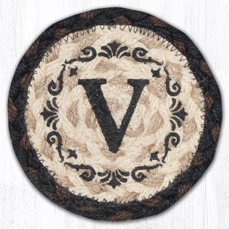 V Monogram Printed Jute Coaster by Harry W Smith