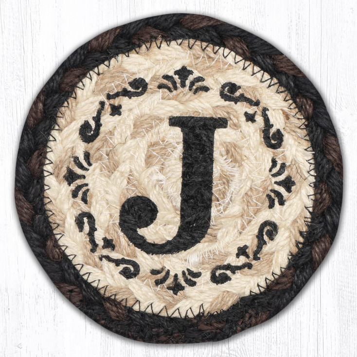 J Monogram Printed Jute Coaster by Harry W Smith
