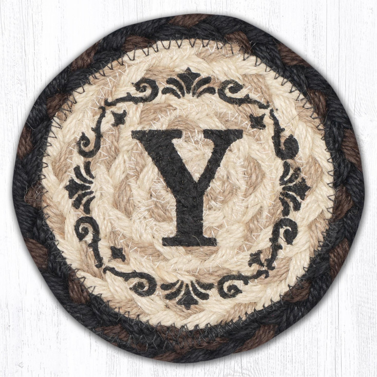 Y Monogram Printed Jute Coaster by Harry W Smith