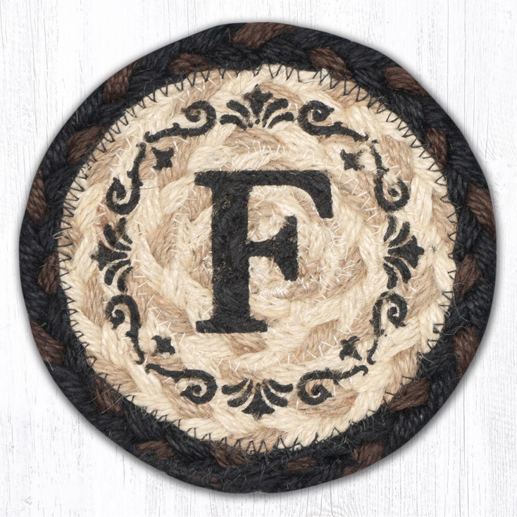 F Monogram Printed Jute Coaster by Harry W Smith
