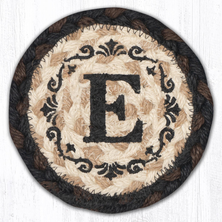 E Monogram Printed Jute Coaster by Harry W Smith
