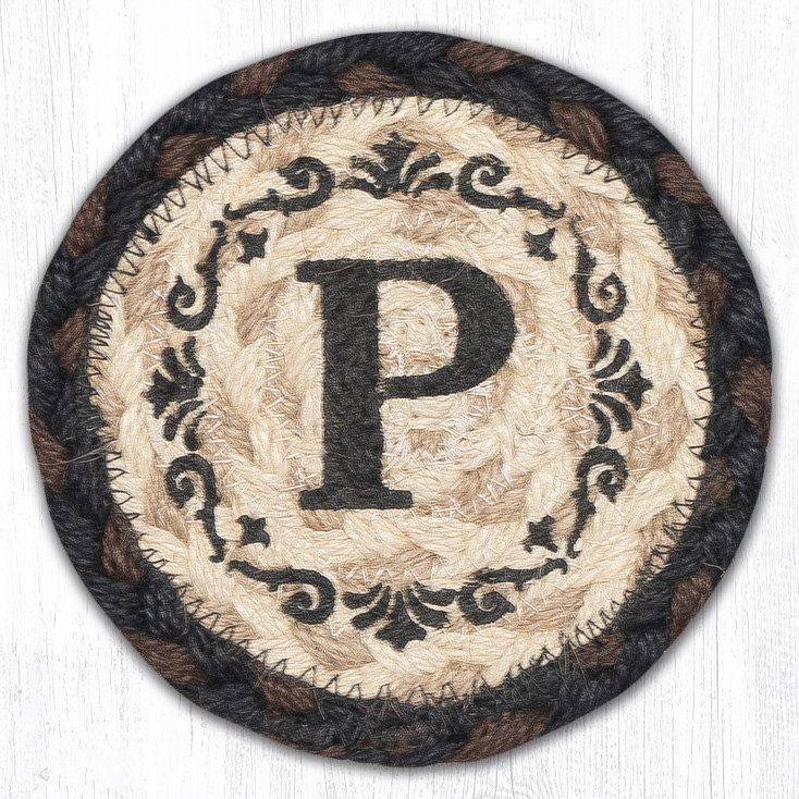 P Monogram Printed Jute Coaster by Harry W Smith