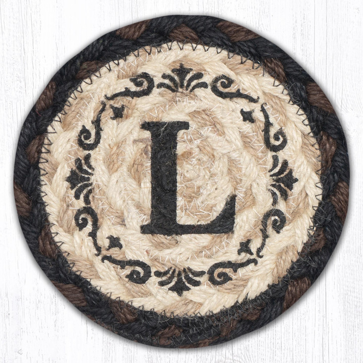 L Monogram Printed Jute Coasters by Harry W. Smith, Set of 8