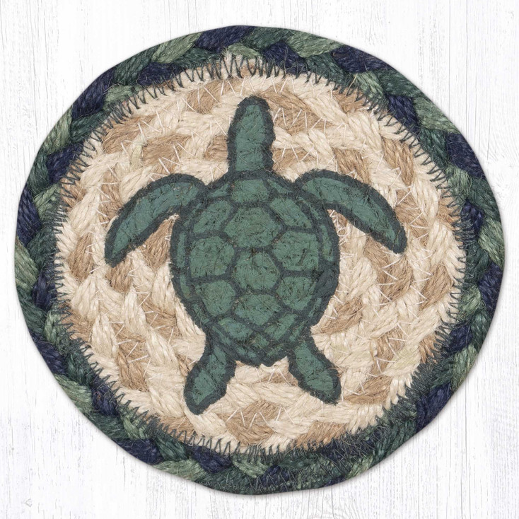 Aqua Turtle Printed Jute Coasters by Harry W. Smith, Set of 8