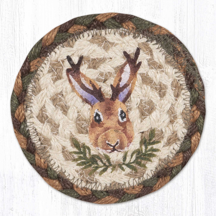 Jackalope Portrait Printed Jute Coasters by Suzanne Pienta, Set of 8