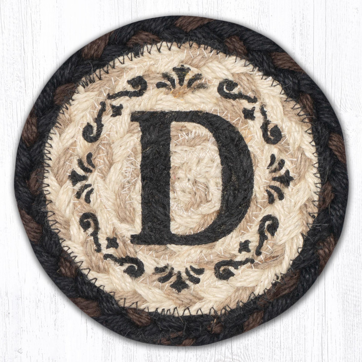 D Monogram Printed Jute Coaster by Harry W Smith