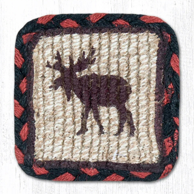 Moose Wicker Weave Square Jute Coasters, Set of 8