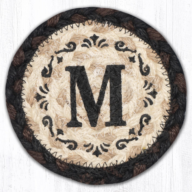 M Monogram Printed Jute Coasters by Harry W. Smith, Set of 8