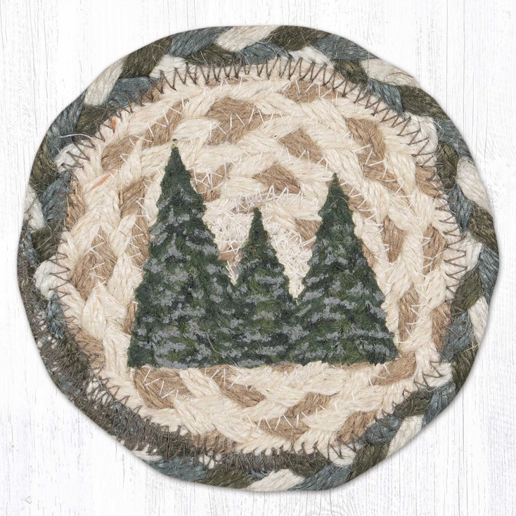 Holiday Village Trees Printed Jute Coasters by Sandy Clough, Set of 8