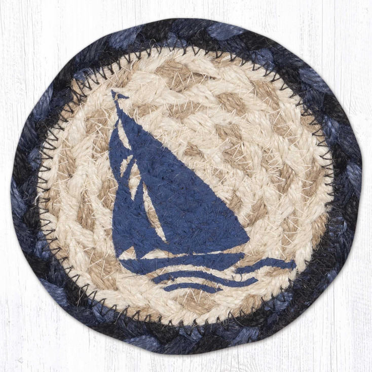 Blue Boat Printed Jute Coaster by Harry W Smith