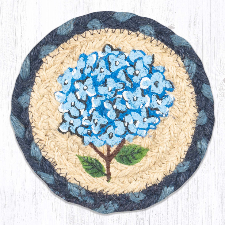 Blue Hydrangea Printed Jute Coaster by Phyllis Stevens