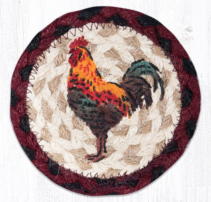 Rustic Rooster Printed Jute Coaster by Fern Spackman