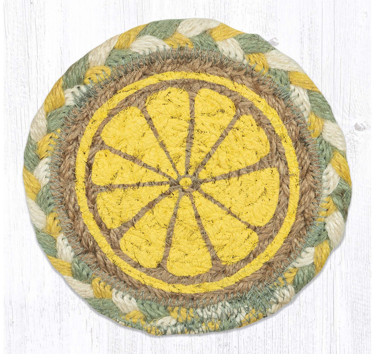 Lemon Slice Printed Jute Coaster by Suzanne Pienta