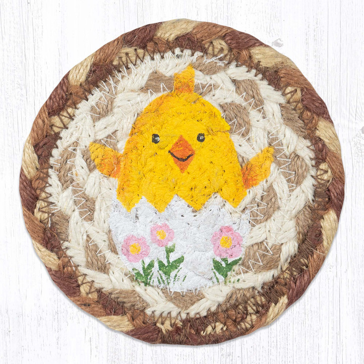 Easter Chick Printed Jute Coasters by Suzanne Pienta, Set of 8