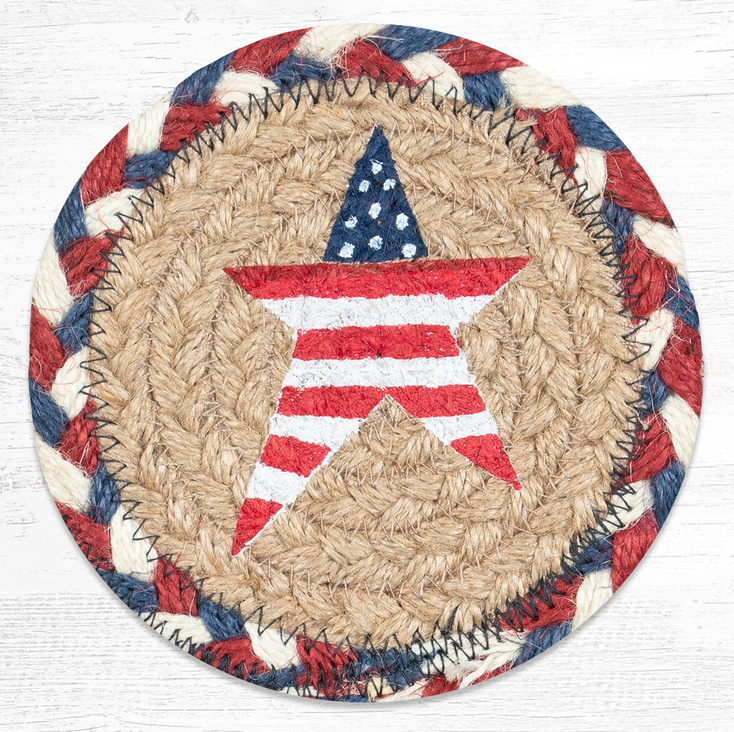 Primitive American Star Printed Jute Coaster by Susan Burd