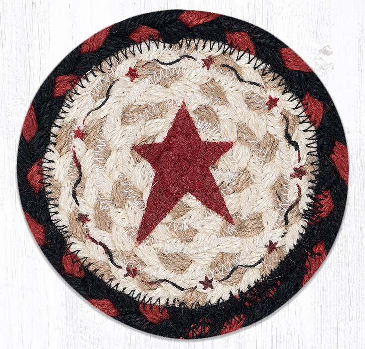 Primitive Star Burgundy Printed Jute Coaster by Susan Burd