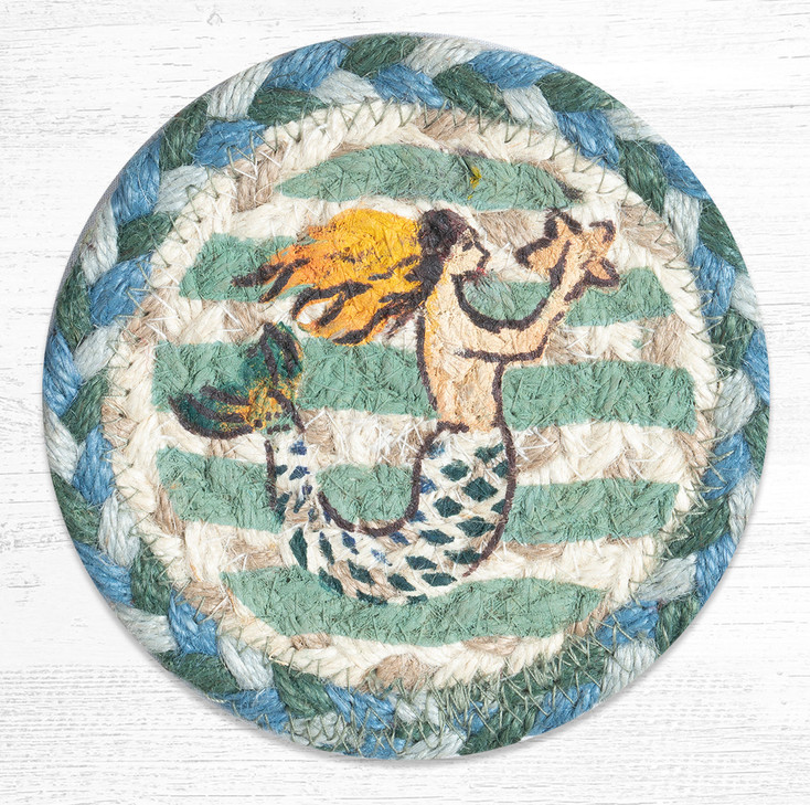 Mermaid Printed Jute Coaster by Phyllis Stevens