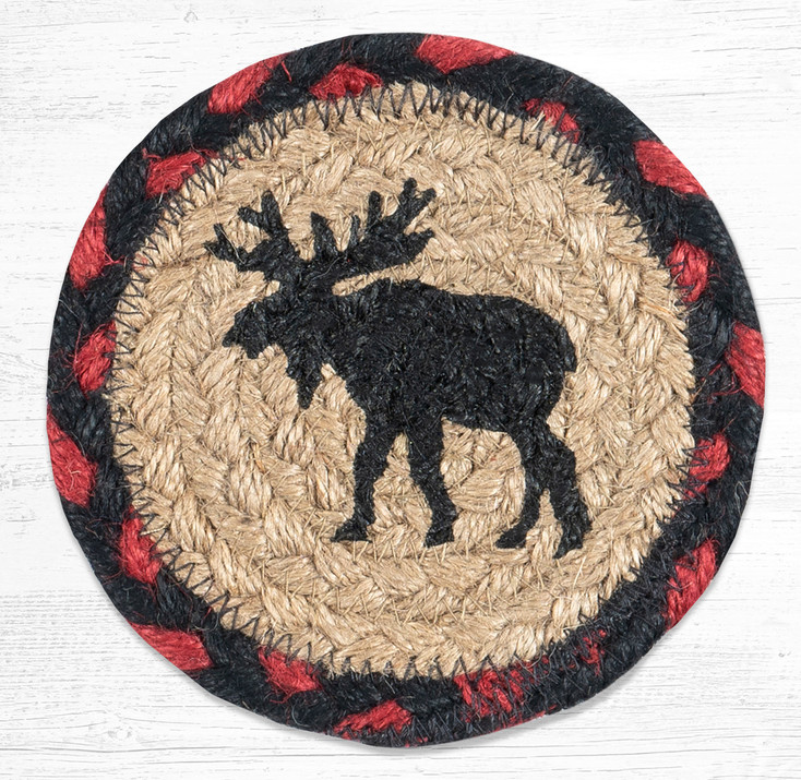 Black Moose Printed Jute Coasters, Set of 8