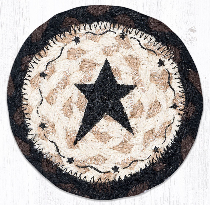 Primitive Star Black Printed Jute Coaster by Susan Burd
