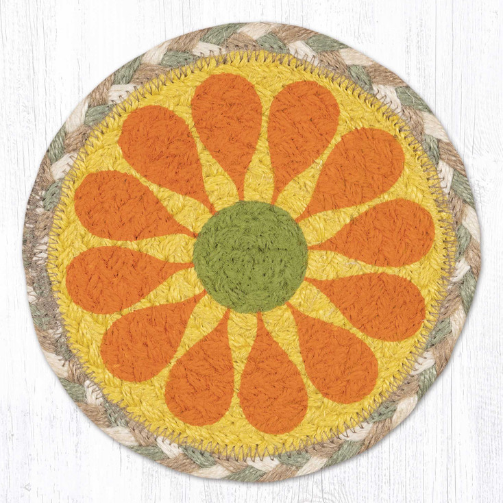 7" Orange Graphic Flower Large Round Coasters, Set of 4