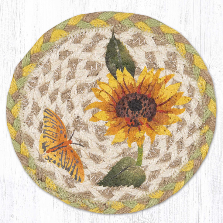 7" Sunflower Field Large Round Coasters by Sandy Clough, Set of 4