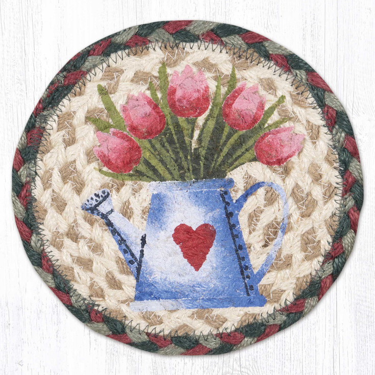 7" Tulip Watering Can Large Round Coasters, Set of 4