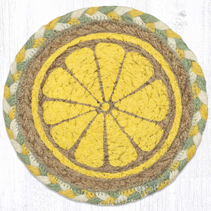 Lemon Slice Large Round Jute Coaster by Suzanne Pienta