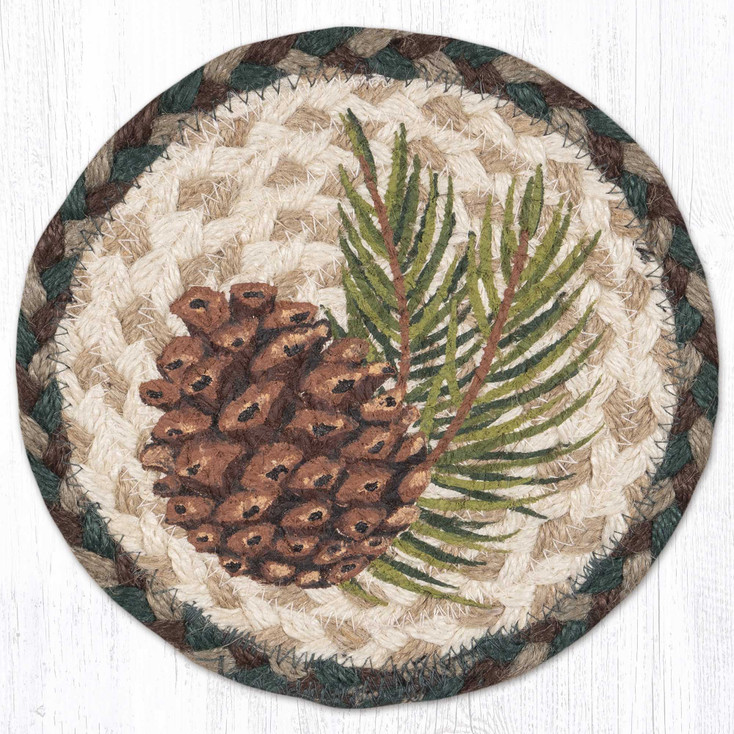 Graphic Pinecone Large Round Jute Coaster