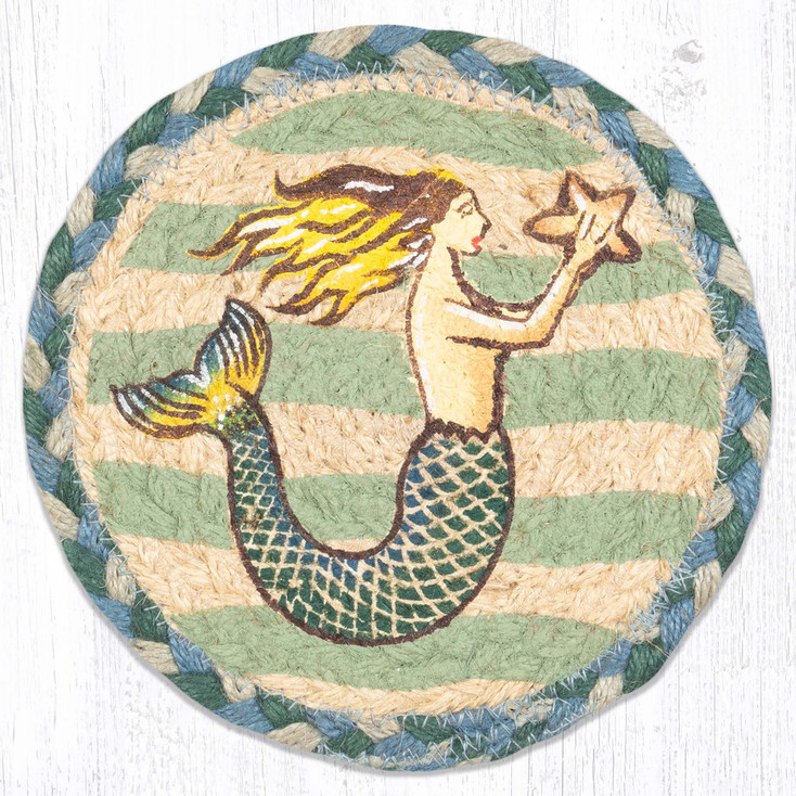 Mermaid Star Large Round Jute Coaster by Phyllis Stevens